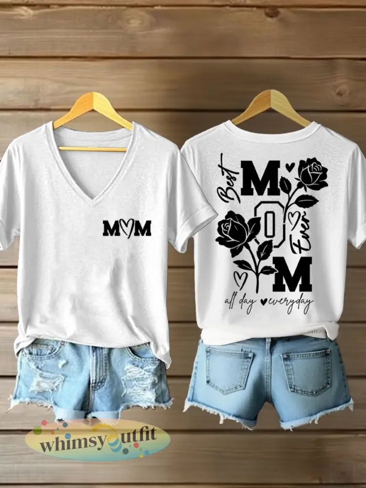 Vrouwen Moederdag Gedrukt Casual T-shirt - Wit / S