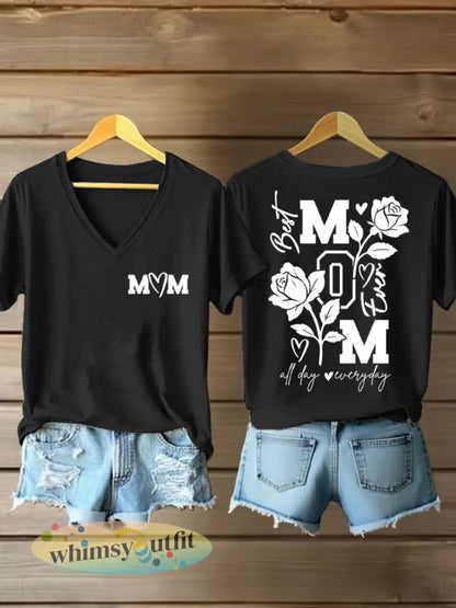 Vrouwen Moederdag Gedrukt Casual T-shirt - zwart / S