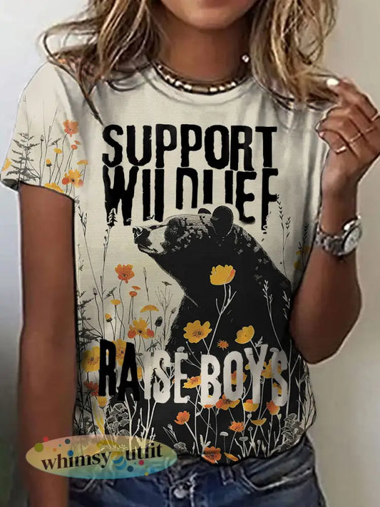 Vrouwen Moederdag Ondersteuning Wildlife Raise Boys Gedrukt T-shirt - Abrikoos / S