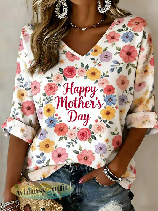 Vrouwen Moederdag thema V-hals T-shirt - A / S