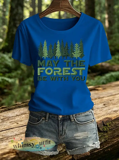 Vrouwen Moge Het Bos Met U Print T-shirt - Blauw / S
