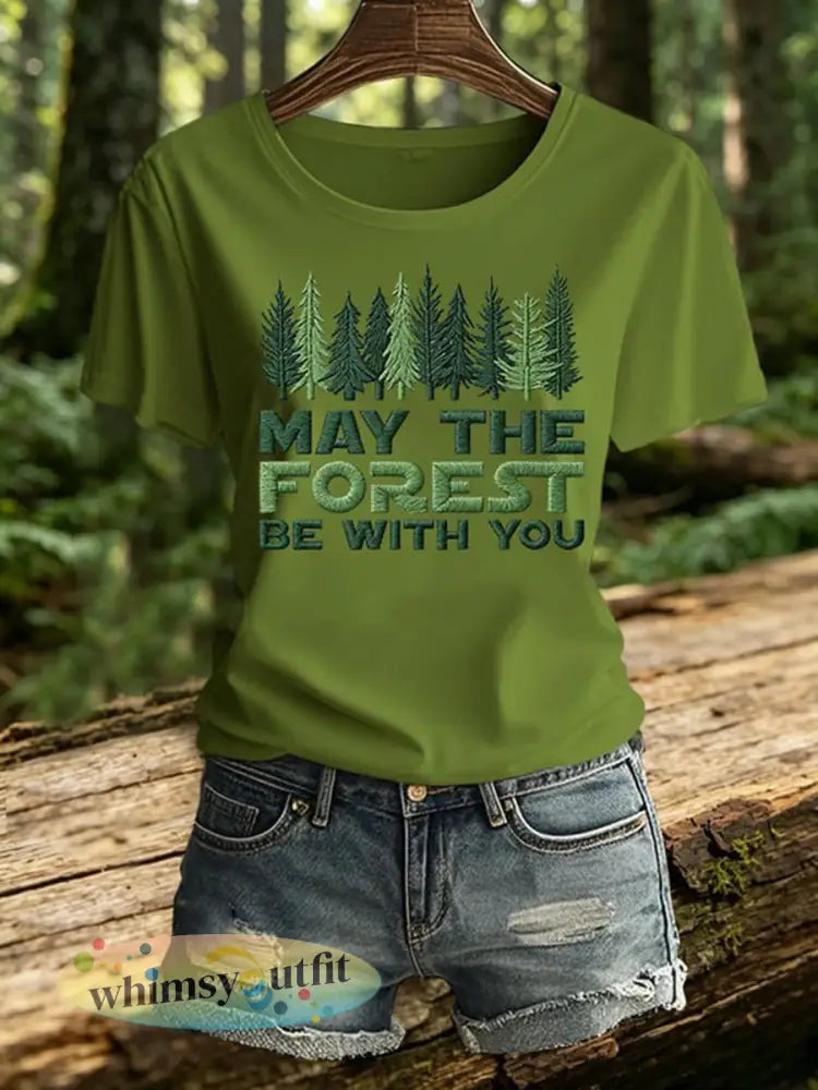 Vrouwen Moge Het Bos Met U Print T-shirt - Groen / S
