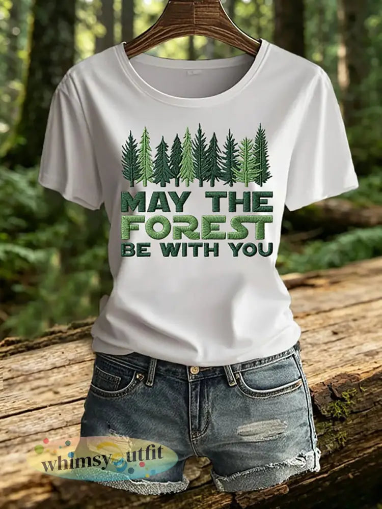 Vrouwen Moge Het Bos Met U Print T-shirt - Wit / S
