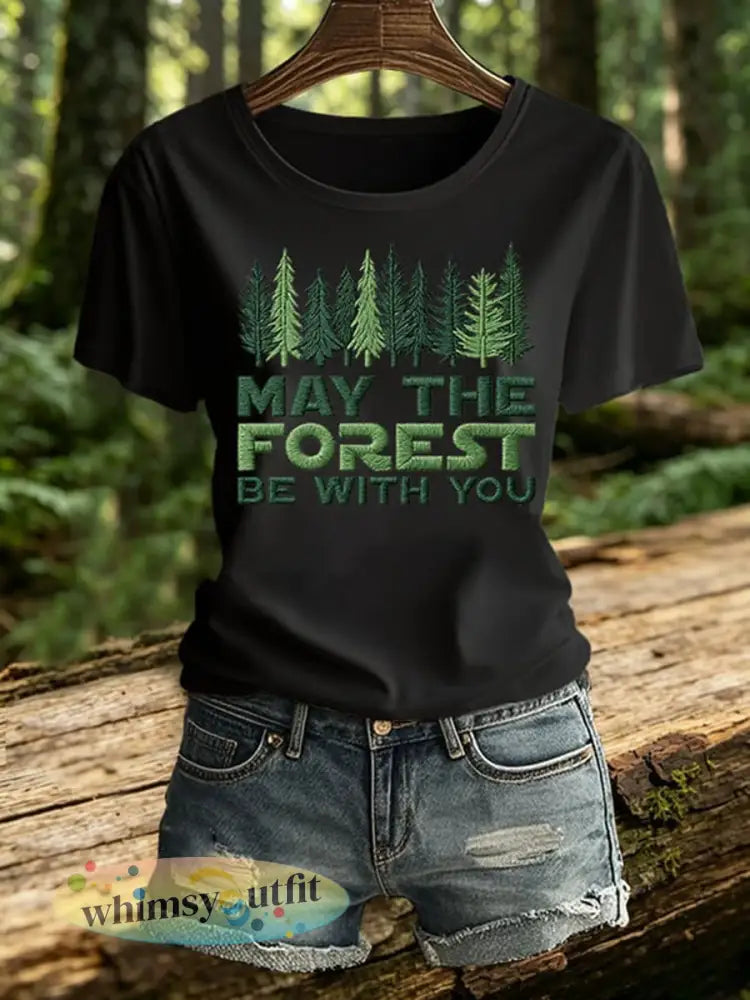 Vrouwen Moge Het Bos Met U Print T-shirt - Zwart / S