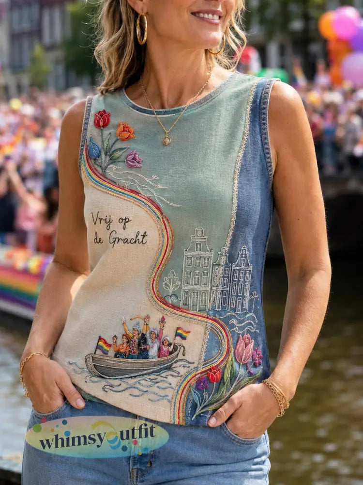 Vrouwen Retro ’Trots in Nederland’ Bloemenkunst Casual T-shirt - als foto / S