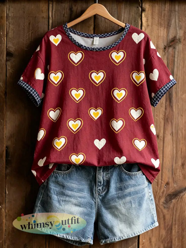 Vrouwen Schotland Voetbal Lover Hart Kunst Gedrukt Linnen T-shirt - Rood / S