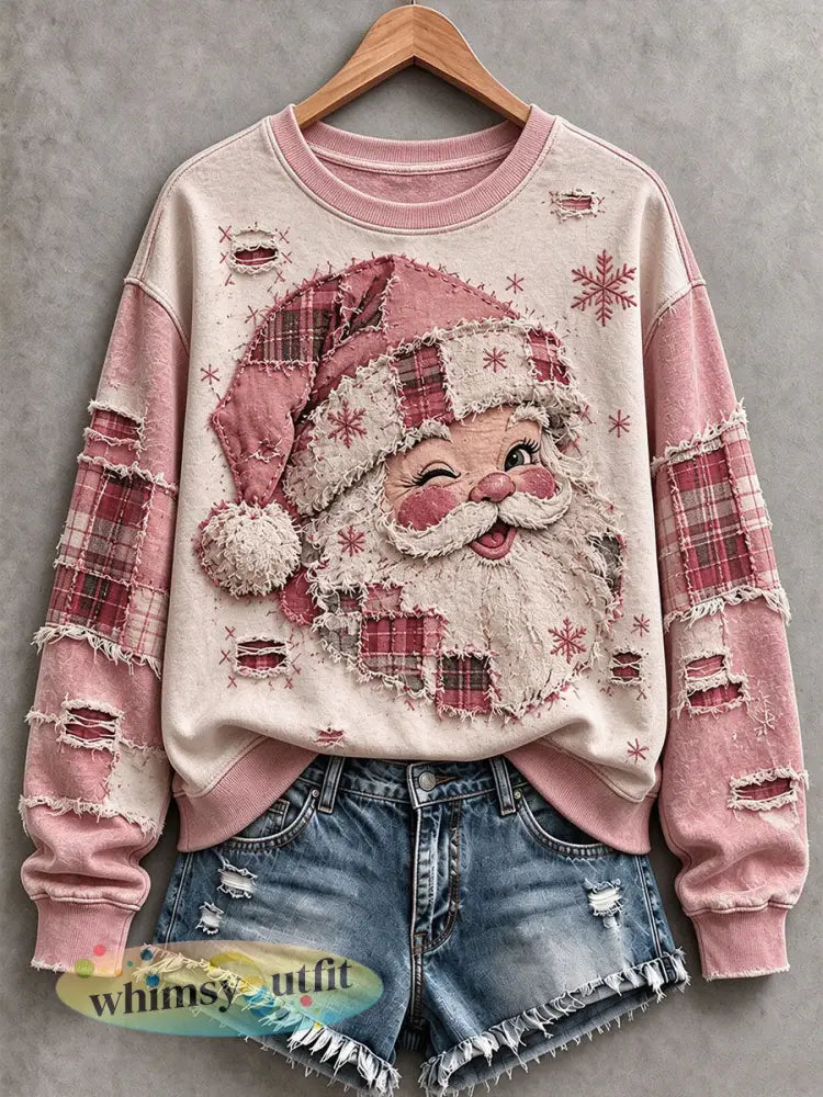 Vrouwen Vintage Roze Kerstman Sweatshirt - Roze / S
