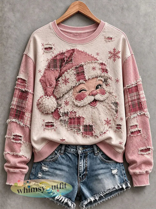 Vrouwen Vintage Roze Kerstman Sweatshirt - Roze / S