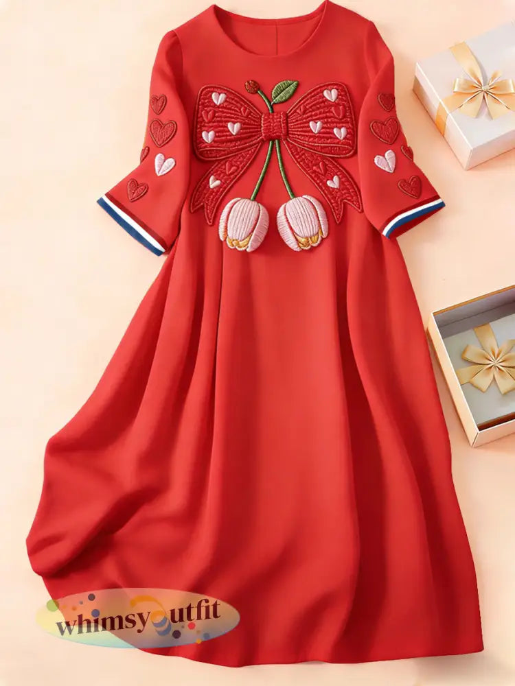 Vrouwencadeau Moederdag Schattige vlinder 3D-geprinte casual jurk - Rood / S