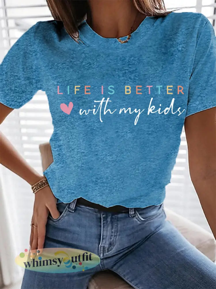 Vrouwenleven is beter met mijn kinderen Moederdag cadeau casual tee - Blauw / S