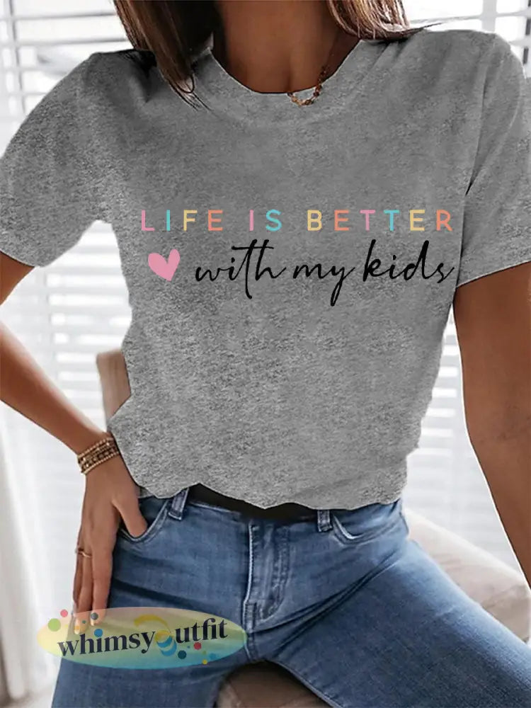 Vrouwenleven is beter met mijn kinderen Moederdag cadeau casual tee - Lichtgrijs / S