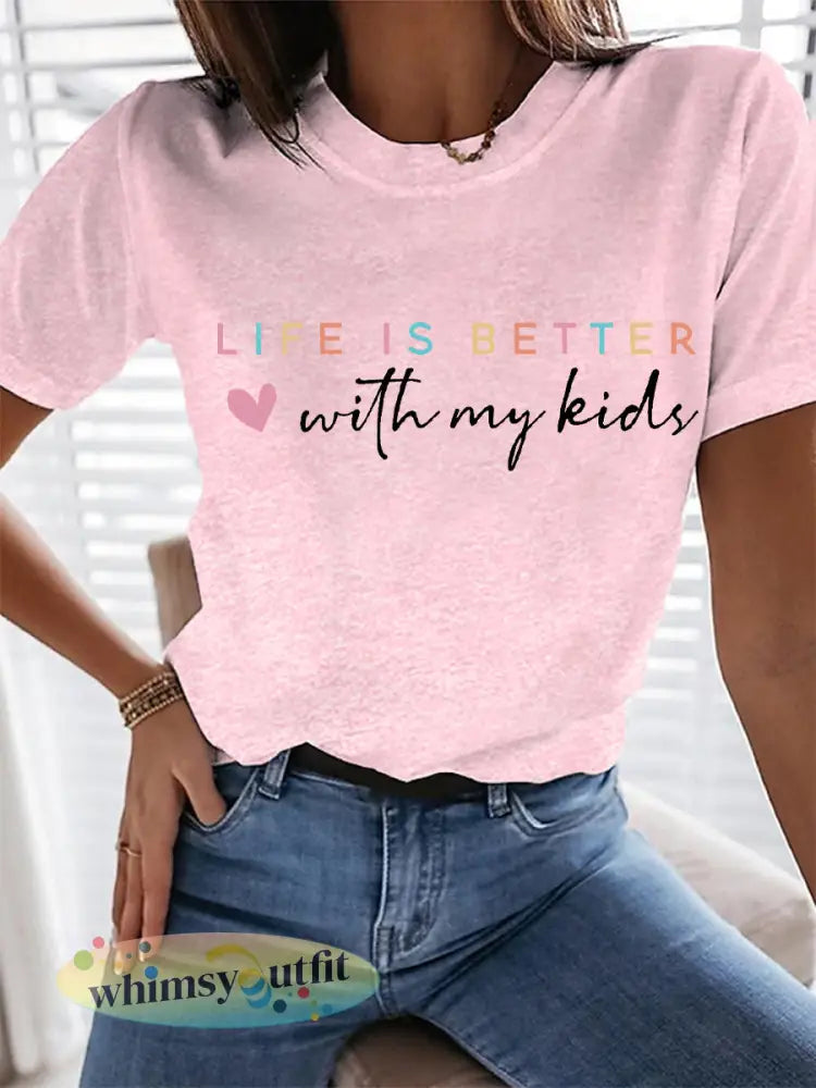 Vrouwenleven is beter met mijn kinderen Moederdag cadeau casual tee - Lichtroze / S