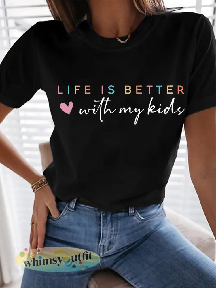 Vrouwenleven is beter met mijn kinderen Moederdag cadeau casual tee - Zwart / S