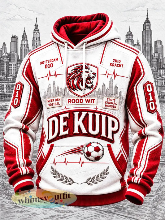 White Feyenoord Nederlands Voetbal Patchwork-Print Casual Sweatshirt met capuchon - Veelkleurig / S