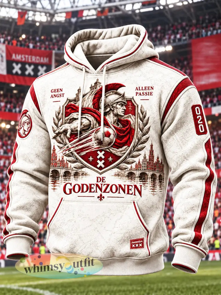 Wit casual hooded sweatshirt voor heren met Ajax Amsterdam-voetbalprint - Romig-Wit / S