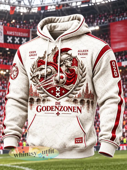 Wit casual hooded sweatshirt voor heren met Ajax Amsterdam-voetbalprint - Romig-Wit / S