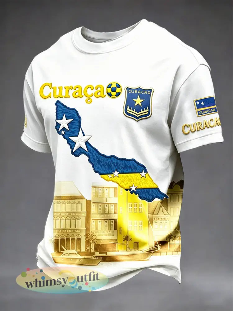 Wit casual voetbal-T-shirt voor heren met Curacao-print - Wit / S