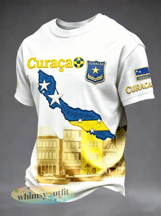Wit casual voetbal-T-shirt voor heren met Curacao-print - Wit / S