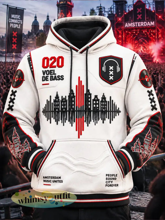 Wit heren-sweatshirt met capuchon en print van het Amsterdam Electronic Music Festival in casual stijl - Zwart / S