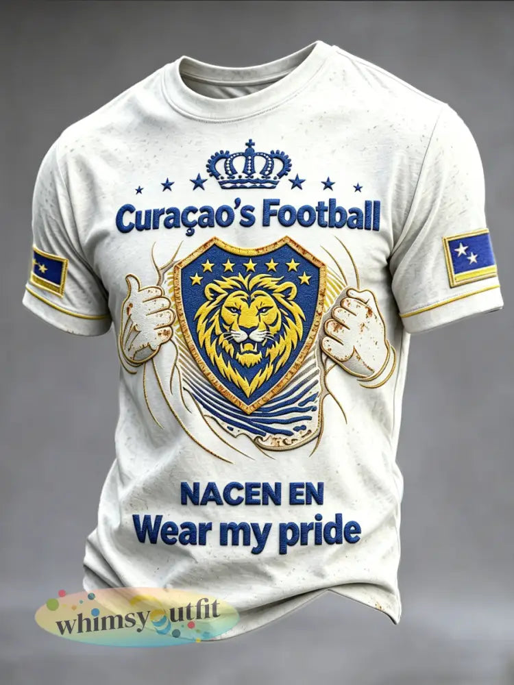 Wit voetbal-T-shirt voor heren met 3D-print van Curacao casual stijl - Wit / S