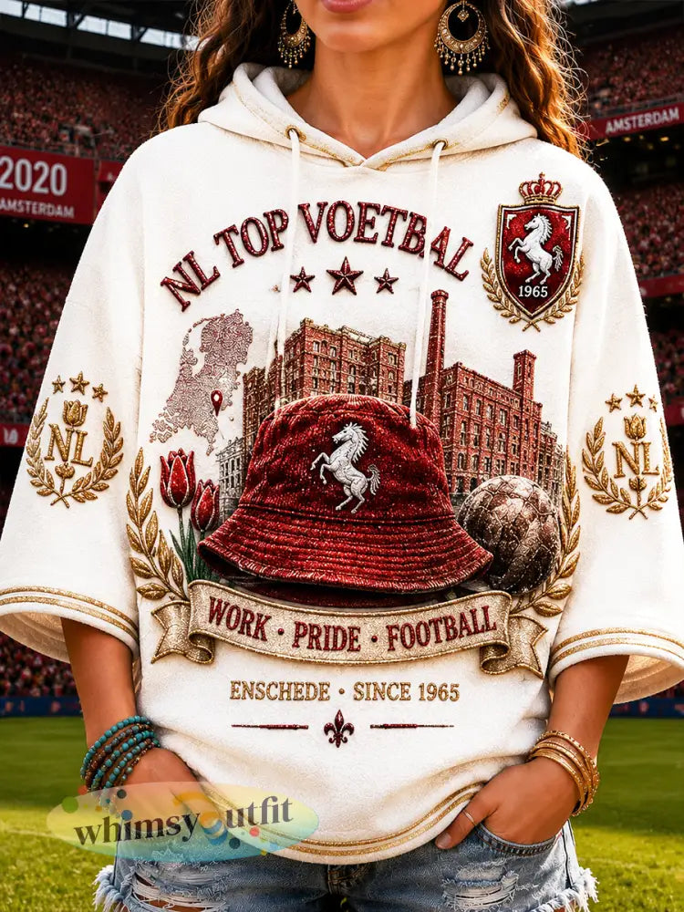 Wit voetbalprint-hoodie voor dames met Twente-print casual ontwerp - Wit / S