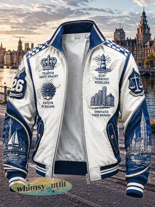 Witte herenjas met patchworkprint en ritssluiting in Haagse stijl voor dagelijks gebruik - Wit / S