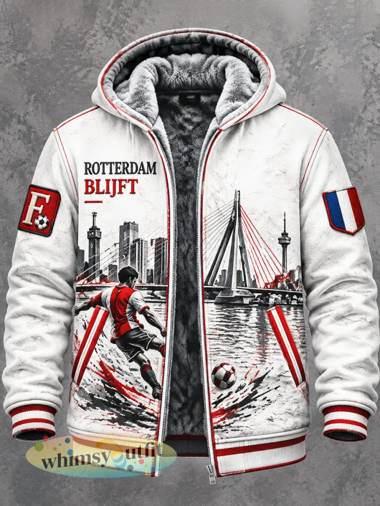 Witte voetbaljack voor heren van Feyenoord Rotterdam Eredivisie geprint met fleecevoering en capuchon - Wit / S