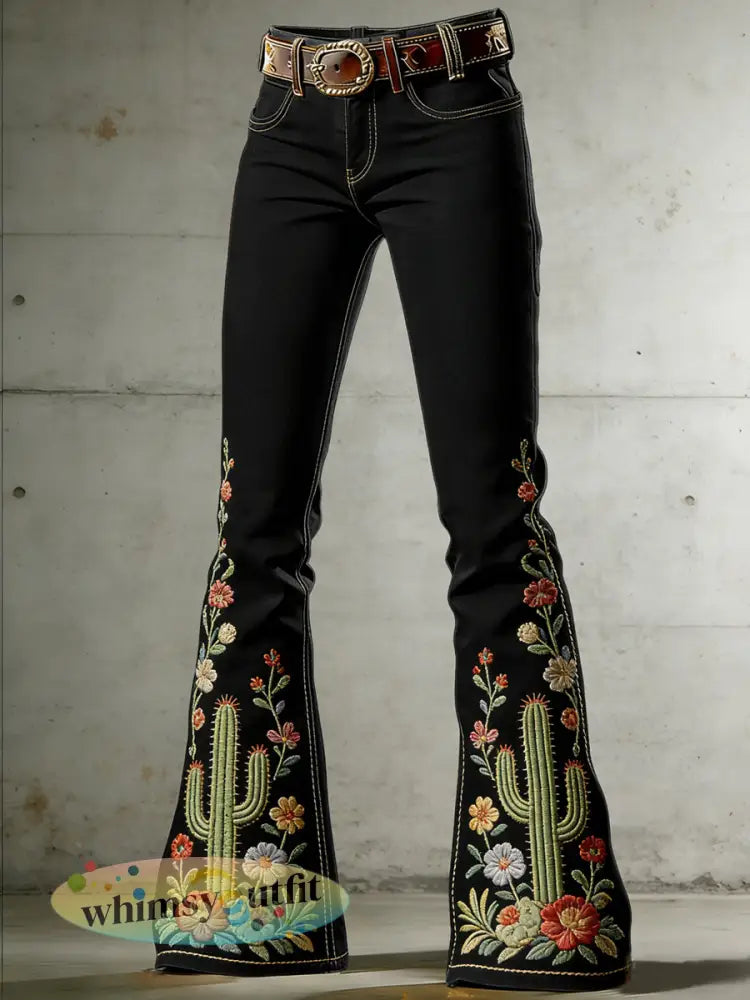 Women Western Art Print Uitlopende broek - Zwart / S