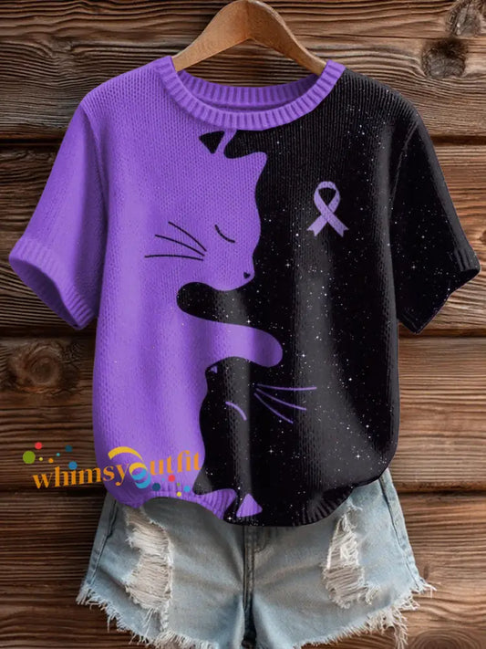 Women’s Alzheimer’s Awareness Cat Print Sweater As picture / S