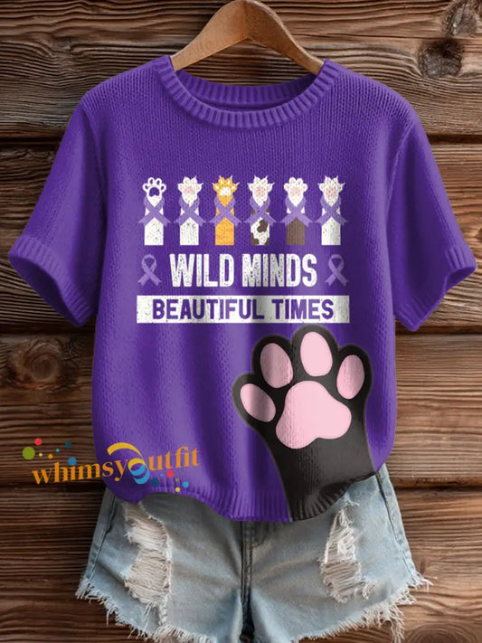 Women’s Alzheimer’s Awareness Cat Print Sweater As picture / S