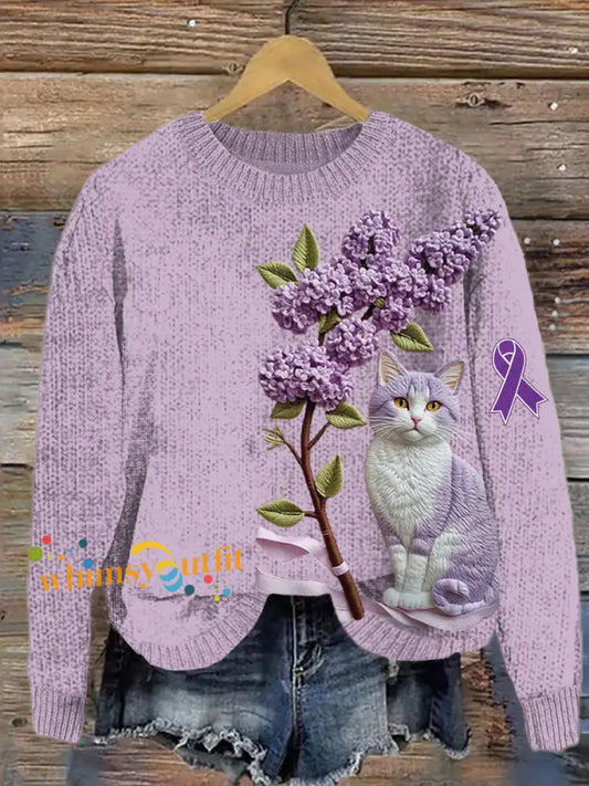 Women’s Alzheimer’s Awareness Purple Animals Print Sweater Purple / S