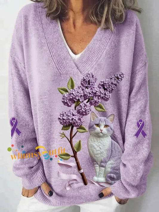 Women’s Alzheimer’s Awareness Purple Animals Print Sweater Purple / S