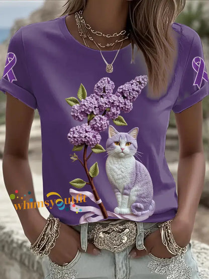 Women’s Alzheimer’s Awareness Purple Animals Print T shirt Deep Purple / S