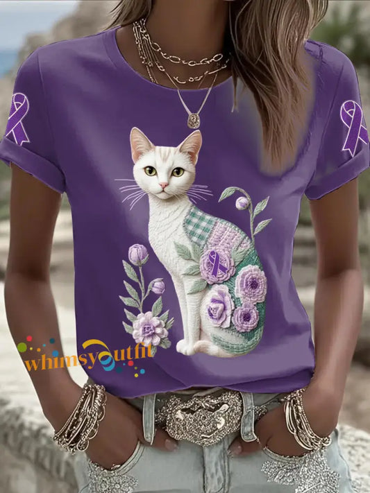 Women’s Alzheimer’s Awareness Purple Animals Print T shirt Deep Purple / S