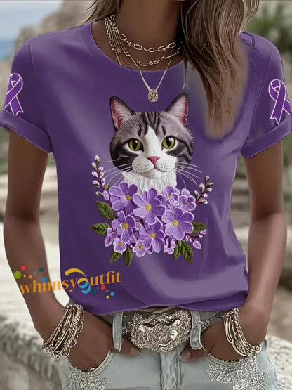 Women’s Alzheimer’s Awareness Purple Animals Print T shirt Deep Purple / S