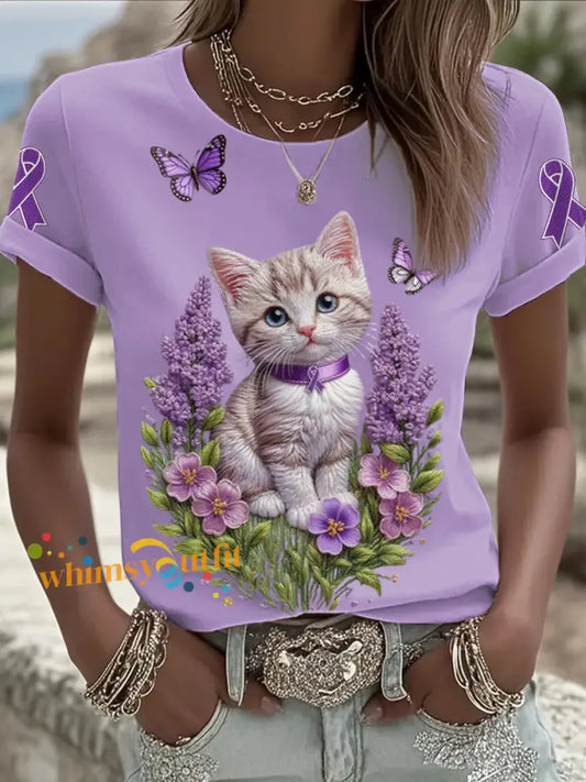 Women’s Alzheimer’s Awareness Purple Animals Print T shirt Light Purple / S