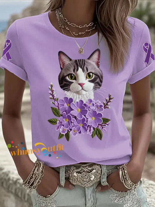 Women’s Alzheimer’s Awareness Purple Animals Print T shirt Light Purple / S