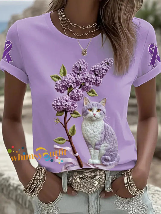 Women’s Alzheimer’s Awareness Purple Animals Print T shirt Light Purple / S