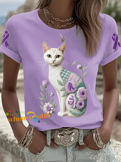Women’s Alzheimer’s Awareness Purple Animals Print T shirt Light Purple / S