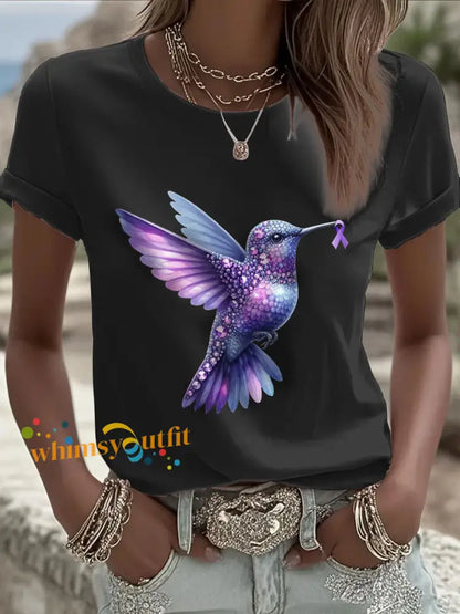 Women’s Alzheimer’s Awareness Purple Hummingbird T Shirt Black / S