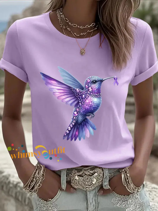 Women’s Alzheimer’s Awareness Purple Hummingbird T Shirt Light Purple / S