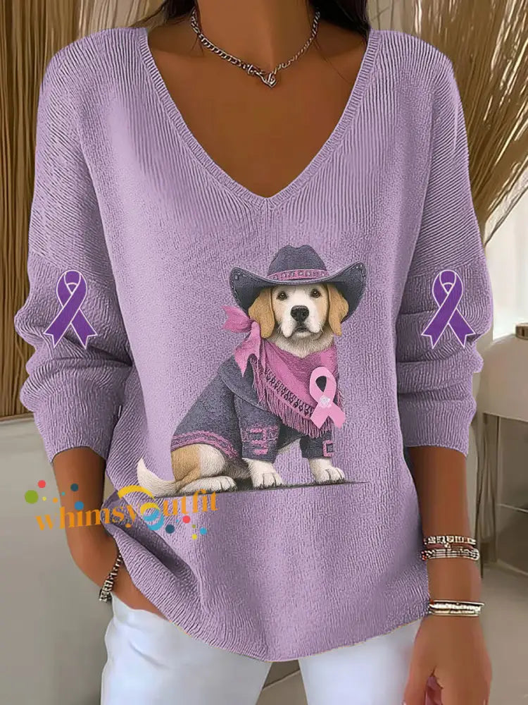 Women’s Alzheimer’s Disease Dog Art Casual V neck Top As picture / S