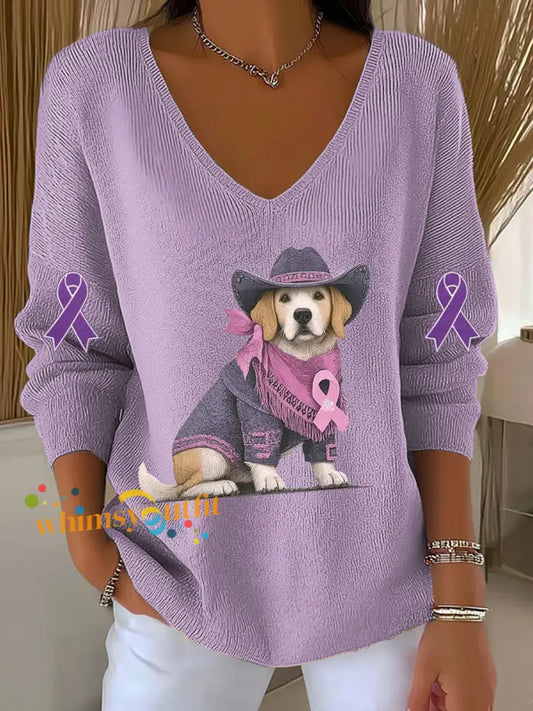 Women’s Alzheimer’s Disease Dog Art Casual V neck Top As picture / S