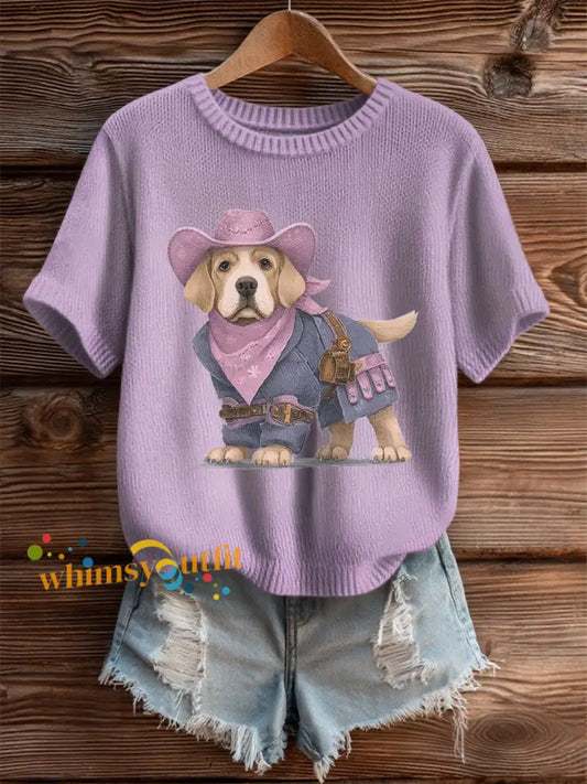 Women’s Alzheimer’s Disease Patchwork Dog Art Cozy Knit Top As picture / S