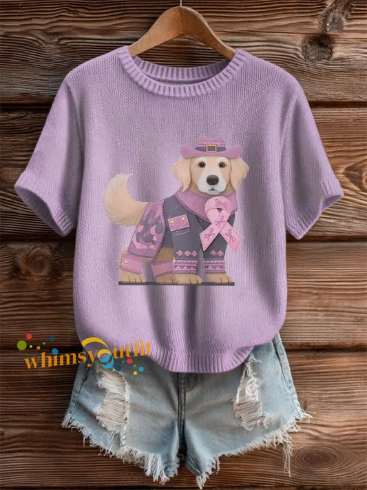 Women’s Alzheimer’s Disease Patchwork Dog Art Cozy Knit Top As picture / S