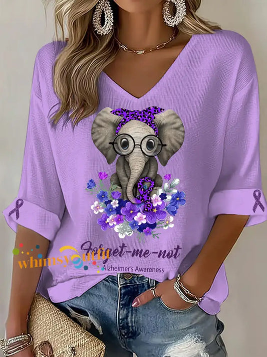 Women’s Alzheimer’s Elephant V Neck Tops Light Purple / S