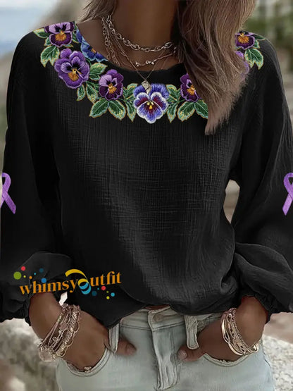 Women’s Alzheimer’s Floral Casual Tops Black / S