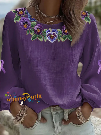 Women’s Alzheimer’s Floral Casual Tops Deep Purple / S