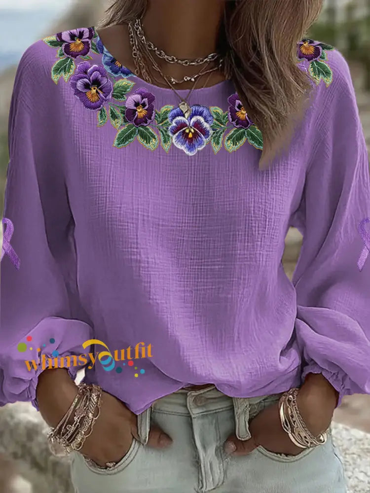 Women’s Alzheimer’s Floral Casual Tops Purple / S