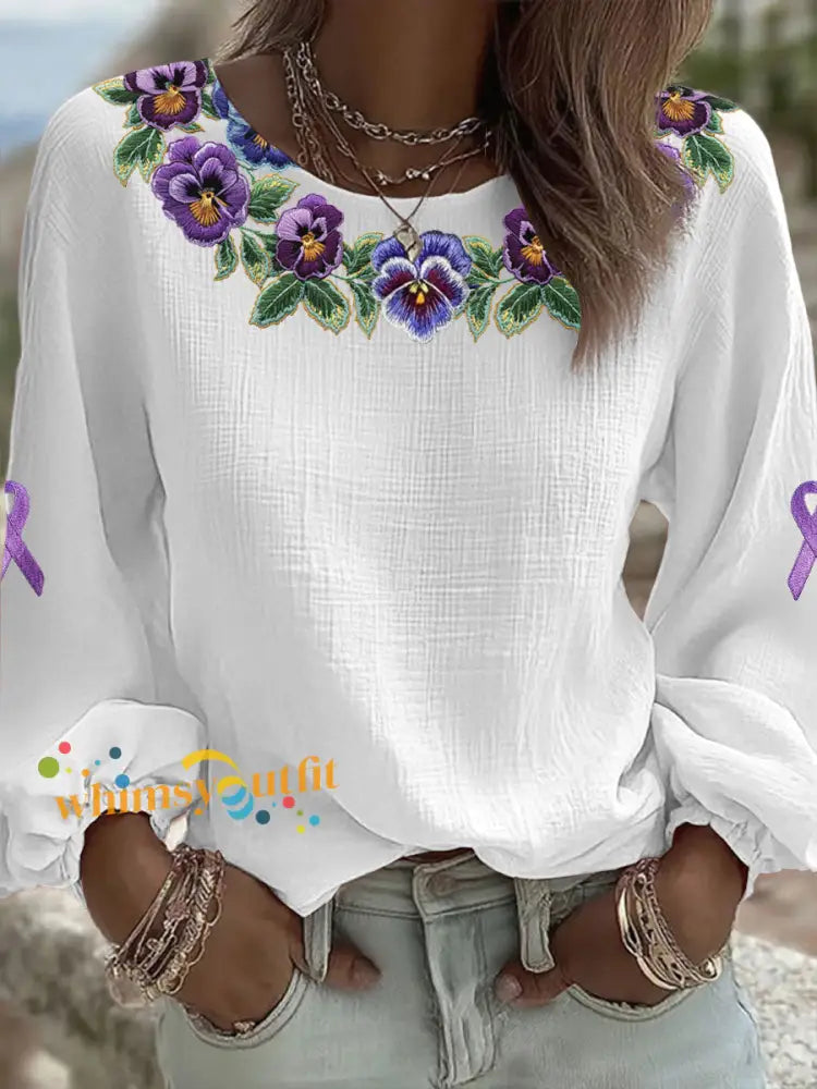 Women’s Alzheimer’s Floral Casual Tops White / S